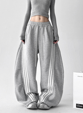 秋装灰色运动裤女2025秋季新款美式复古高腰阔腿休闲健身跳舞裤子