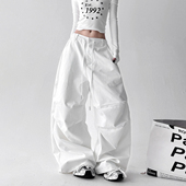 宽松显瘦直筒阔腿休闲白色裤 2025春秋新款 子 裤 女秋季 美式 复古工装
