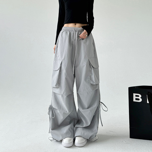 女夏高腰宽松阔腿直筒休闲jazz爵士舞裤 裤 子速干运动 工装 灰色美式
