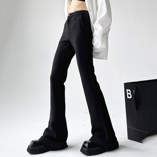 黑色裤子女2024春秋季新款高腰窄版休闲直筒垂感微喇西装阔腿裤