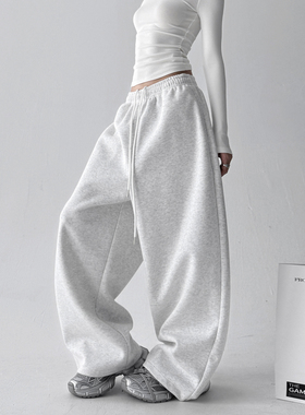 美式运动裤女2025新款秋冬高腰显瘦加绒加厚阔腿休闲直筒束脚卫裤