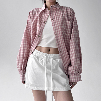 2025夏季新款女装红色格子衬衫度假休闲风百搭上衣宽松显瘦衬衣