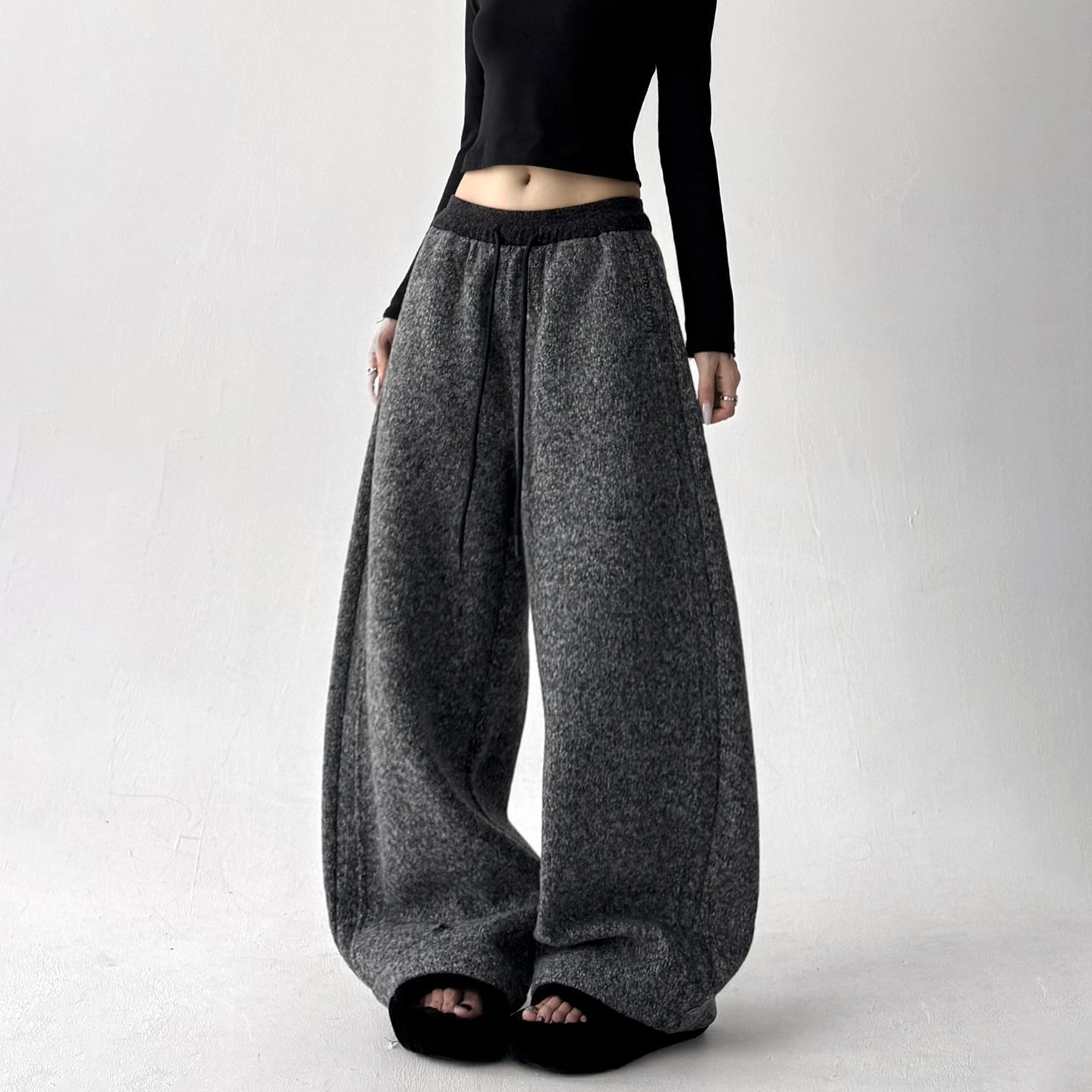 直筒2025秋冬新款高腰毛呢松弛风