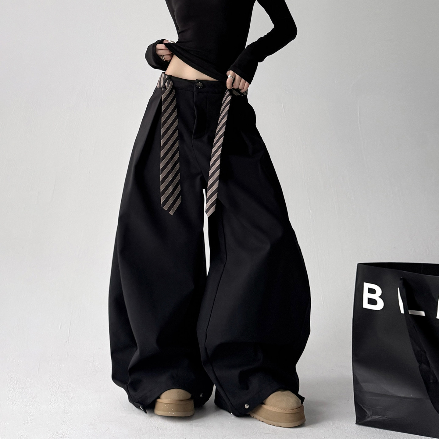 2025冬季新款韩版小众气质设计感宽松阔版加绒休闲西长裤女配腰带,女装/女士精品,休闲裤,淘宝优惠券,粉丝福利购,淘宝优惠卷
