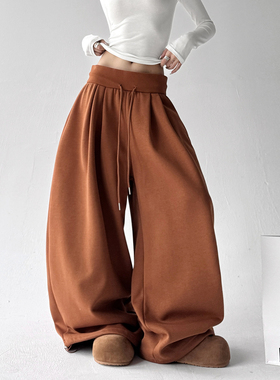 2025冬季新款韩版时尚高级宽松百搭洋气减龄系带阔腿裤加绒保暖