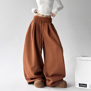 高级宽松百搭洋气减龄系带阔腿裤 2025冬季 时尚 韩版 加绒保暖 新款