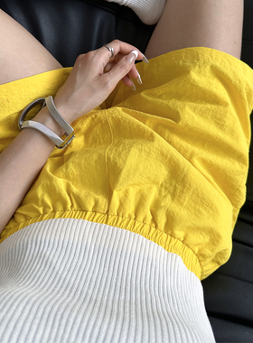 松紧腰百搭休闲黄色短裤女夏2025新款韩版宽松显瘦阔腿A字热裤潮