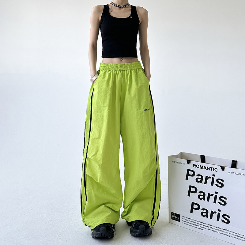 绿色美式工装裤女秋季2025新款休闲宽松伞兵阔腿长裤子秋天潮炸街,女装/女士精品,休闲裤,淘宝优惠券,粉丝福利购,淘宝优惠卷