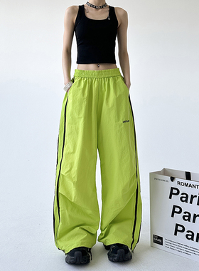 绿色美式工装裤女秋季2025新款休闲宽松伞兵阔腿长裤子秋天潮炸街