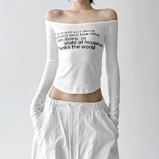 2025秋季新款美式复古字母印花长袖T恤女修身显瘦打底衫上衣潮