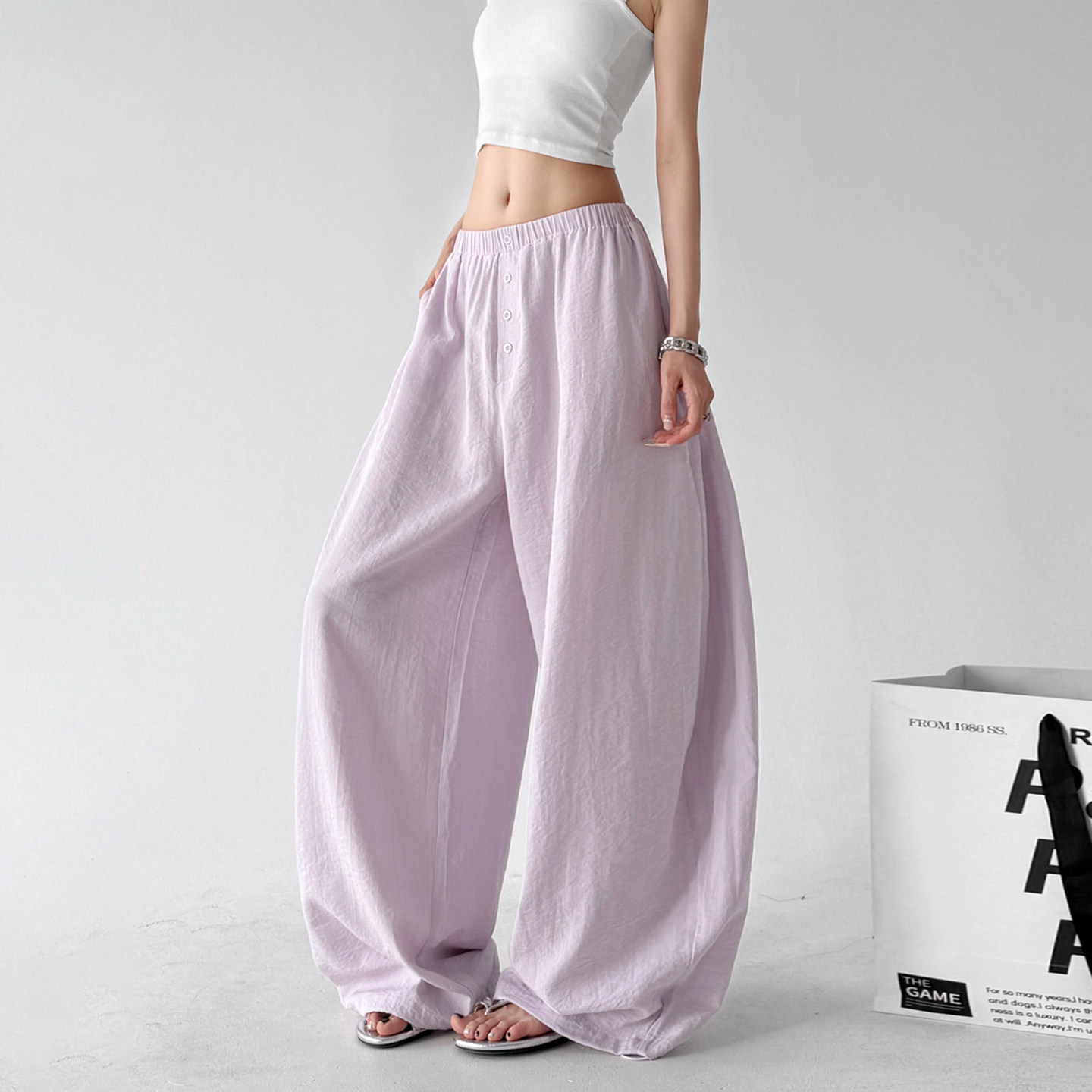 宽松慵懒紫色阔腿裤女2026夏装新款显瘦垂感户外登山防晒休闲裤