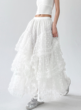 蕾丝芭蕾蛋糕裙白色半身裙女2025夏季新款伯克利半裙裙子蓬蓬长裙