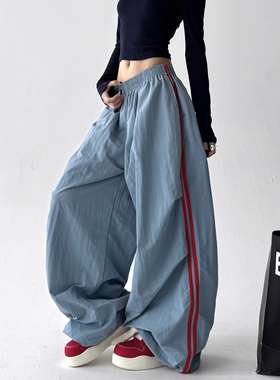 2025秋冬季新款蓝色工装裤女高级感宽松双层加厚休闲运动阔腿裤