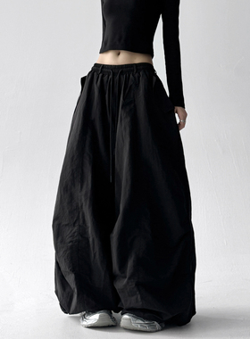 加厚2025新款秋冬美式黑色伞兵工装裤女运动宽松阔腿jazz爵士舞裤