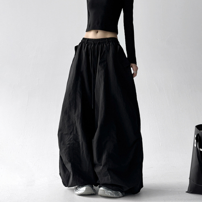 加厚2025新款秋冬美式黑色伞兵工装裤女运动宽松阔腿jazz爵士舞裤