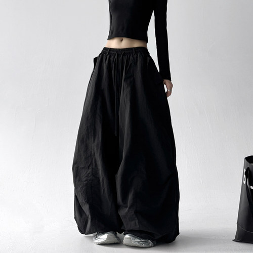加厚2025新款秋冬美式黑色伞兵工装裤女运动宽松阔腿jazz爵士舞裤