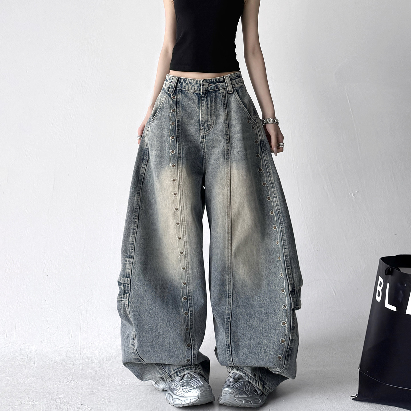 2026春季新款美式复古设计感阔腿牛仔裤女宽松拖地长裤休闲裤,女装/女士精品,牛仔裤,淘宝优惠券,粉丝福利购,淘宝优惠卷