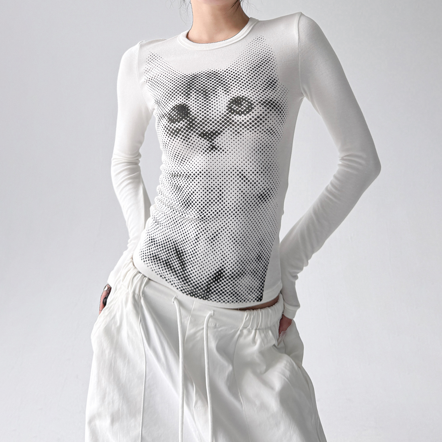 美式辣妹正肩长袖t恤女2025秋冬穿搭猫咪打底衫修身显瘦内搭上衣