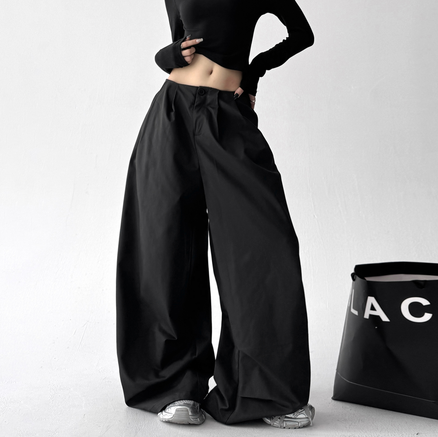 复古黑色工装裤女2025秋装新款高腰山本裤运动街舞hiphop阔腿裤子