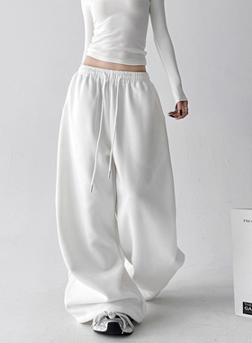 白色舞蹈运动裤女2025新款秋冬款高腰显瘦阔腿裤休闲裤束脚裤卫裤