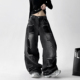 黑色水洗破洞牛仔裤 跳舞嘻哈hiphop高级感阔腿裤 女2025秋装 新款