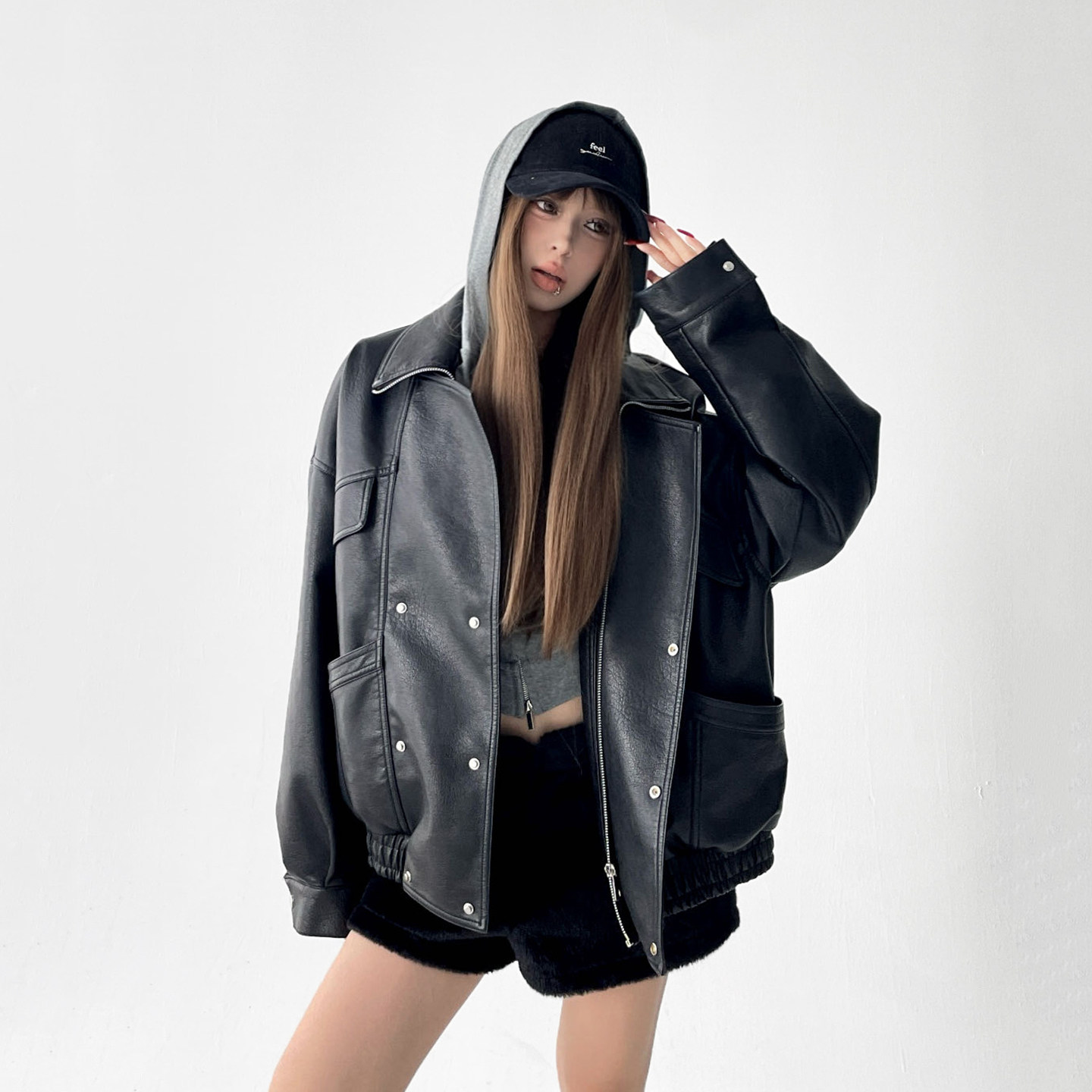 2025冬季新款美式复古皮衣外套女宽松休闲百搭机车服超火夹克上衣,女装/女士精品,皮衣,淘宝优惠券,粉丝福利购,淘宝优惠卷