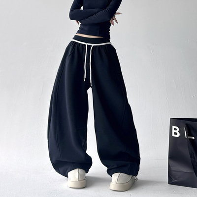 巨好看2025秋冬季新款运动裤女加绒加厚宽松阔腿休闲裤弯刀卫裤