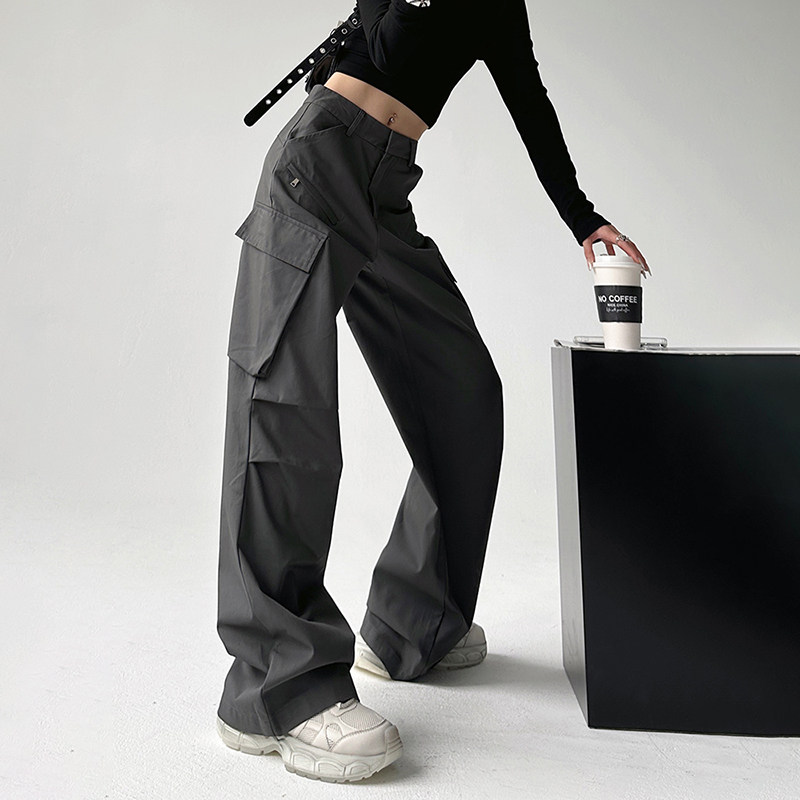 美式速干工装裤女2025年新款春秋显瘦阔腿灰色长裤,女装/女士精品,休闲裤,淘宝优惠券,粉丝福利购,淘宝优惠卷