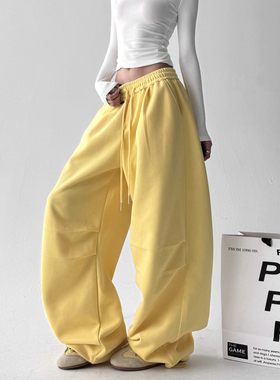 超火秋装黄色运动裤女2025春秋季新款高级感原创设计百搭休闲卫裤
