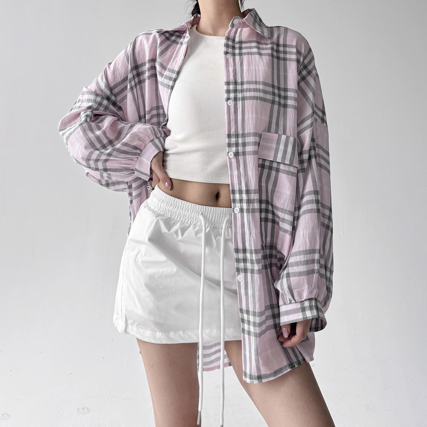 2025新款复古防晒格子衬衫女夏季新款宽松休闲百搭长袖衬衣上衣潮