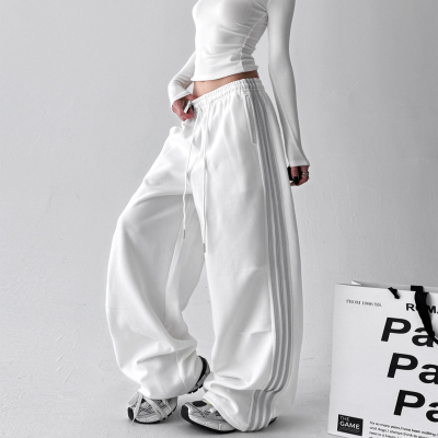 美式复古运动裤女2025秋冬新款宽松加厚显瘦百搭直筒阔腿休闲裤潮