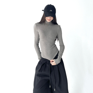 新款 长袖 百搭修身 内搭高领打底衫 T恤上衣女 短款 今年流行2025冬季
