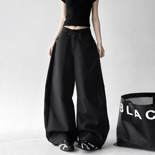 黑色宽松直筒高级感休闲阔腿裤 西装 早春通勤简约时尚 女2026新款 款