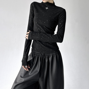 显瘦小众长袖 甜酷亮闪闪半高领打底衫 修身 新款 T恤上衣 女2025冬季