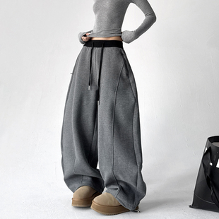 直筒卫裤 2025冬季 子男女秋冬宽松垂感加绒运动裤 阔腿休闲裤 美式