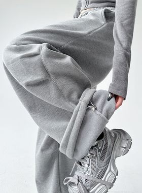 美式灰色运动裤女春秋2025新款高腰直筒宽松休闲卫裤工装阔腿裤子