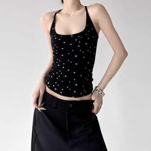 辣妹星星印花吊带背心女2026春夏装新款黑色修身百搭内搭短款上衣