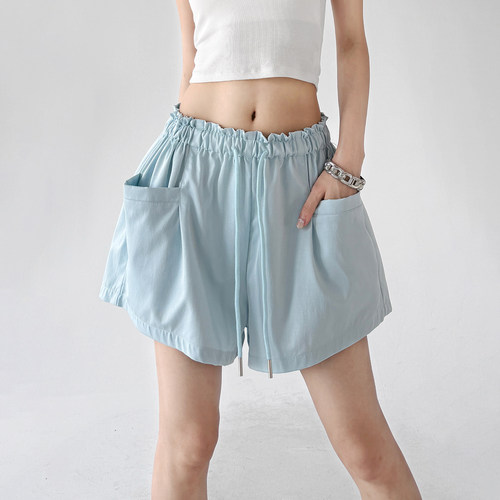 超火夏季新款高腰抽绳短裤女2026夏天宽松显瘦大口袋休闲裤薄荷绿
