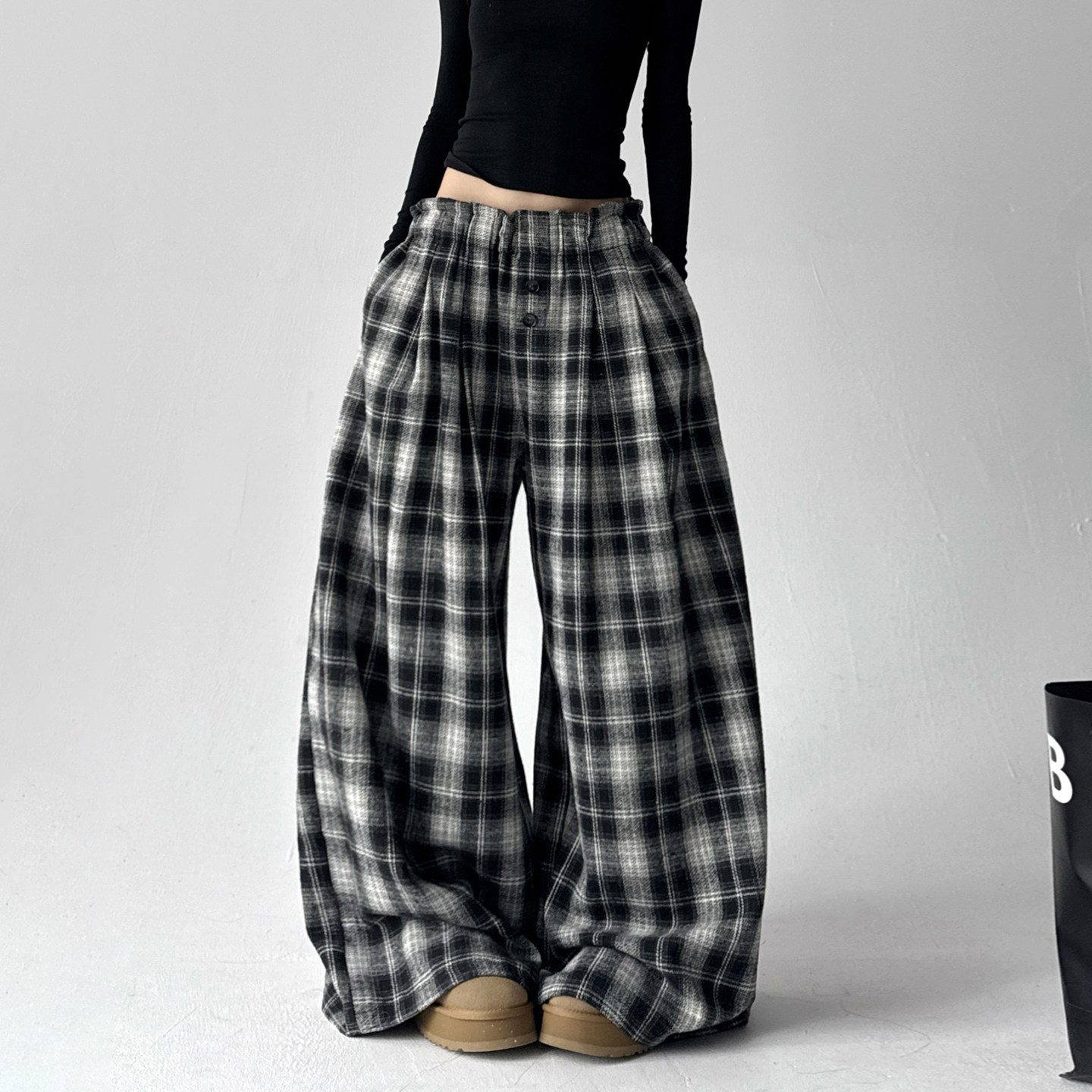 慵懒风复古格子休闲裤子女2025秋冬季新款宽松显瘦女士阔腿长裤,女装/女士精品,休闲裤,淘宝优惠券,粉丝福利购,淘宝优惠卷