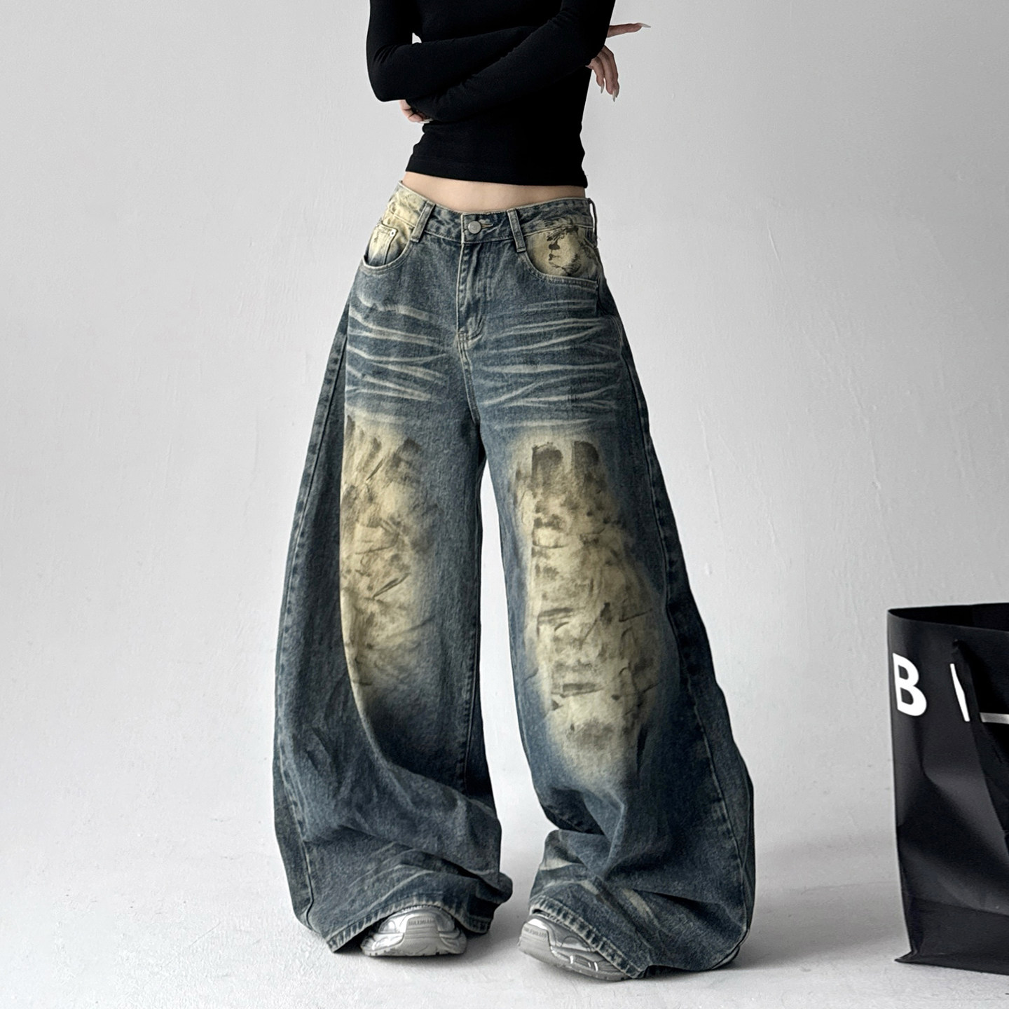 水洗做旧猫须牛仔裤女2025秋冬新款休闲宽松显瘦巨好看阔腿裤子,女装/女士精品,牛仔裤,淘宝优惠券,粉丝福利购,淘宝优惠卷