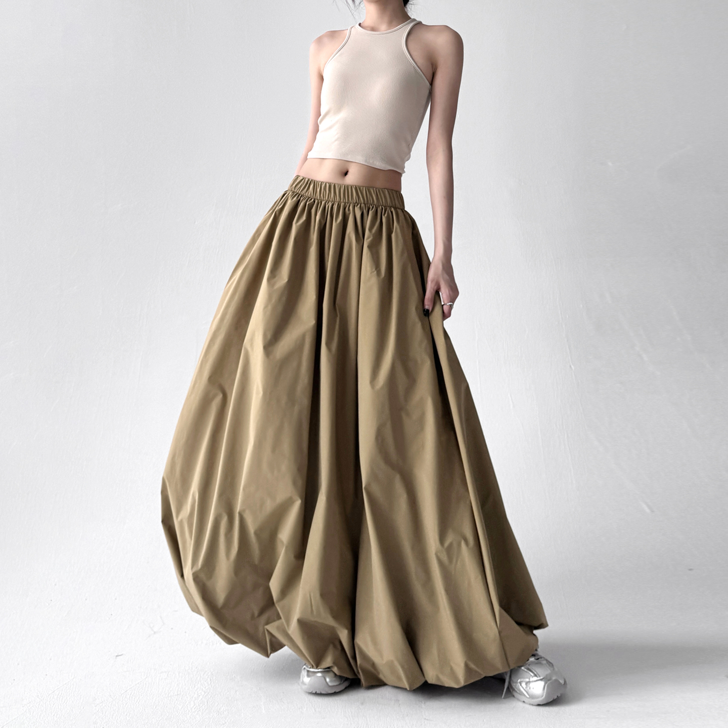 夏季新款2025半身裙女百搭花苞裙运动风长裙超火高腰a字中长裙子