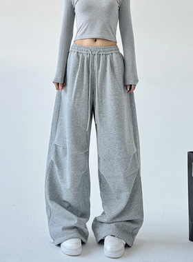 灰色降落伞运动裤女秋冬2025新款宽松直卫裤高个子休闲显瘦阔腿裤