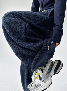 高腰抽绳直筒束脚卫裤女2025冬季新款宽松圈圈呢羊羔毛加厚休闲裤