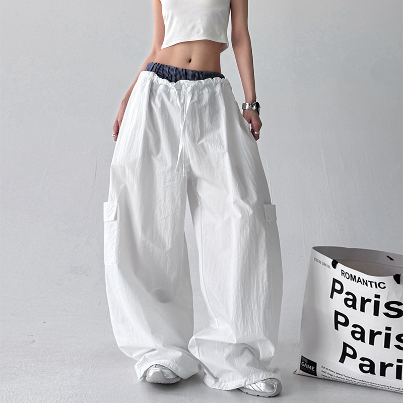 超火2025美式设计感工装裤女夏季新款宽松直筒阔腿双腰头运动裤