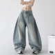 宽松显瘦炸街长裤 美式 新款 女2026春装 嘻哈风满天星烫钻阔腿牛仔裤