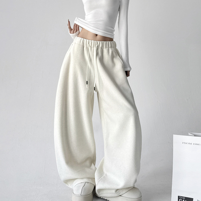 高腰阔腿裤女2025冬装新款宽松显瘦百搭直筒休闲裤米白色垂坠感裤