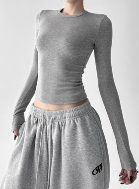 2025新款美式辣妹长袖T恤女基础款高弹力打底衫内搭外穿短款上衣