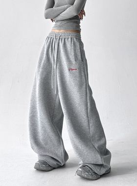 美式灰色运动裤女早秋2025新款高腰直筒宽松休闲卫裤工装阔腿裤子