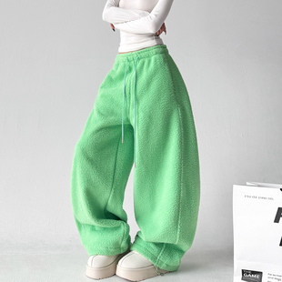 多色潮流慵懒裤 2025颗粒绒阔腿裤 宽松松紧腰抽绳休闲裤 新款 女冬季