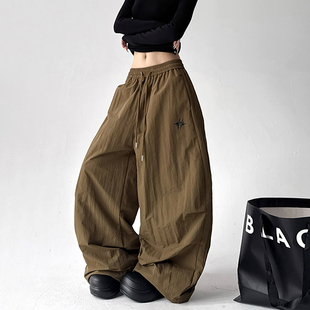 加绒裤子宽松伞兵裤女冬新款褶皱弯刀运动裤广场舞健身阔腿裤